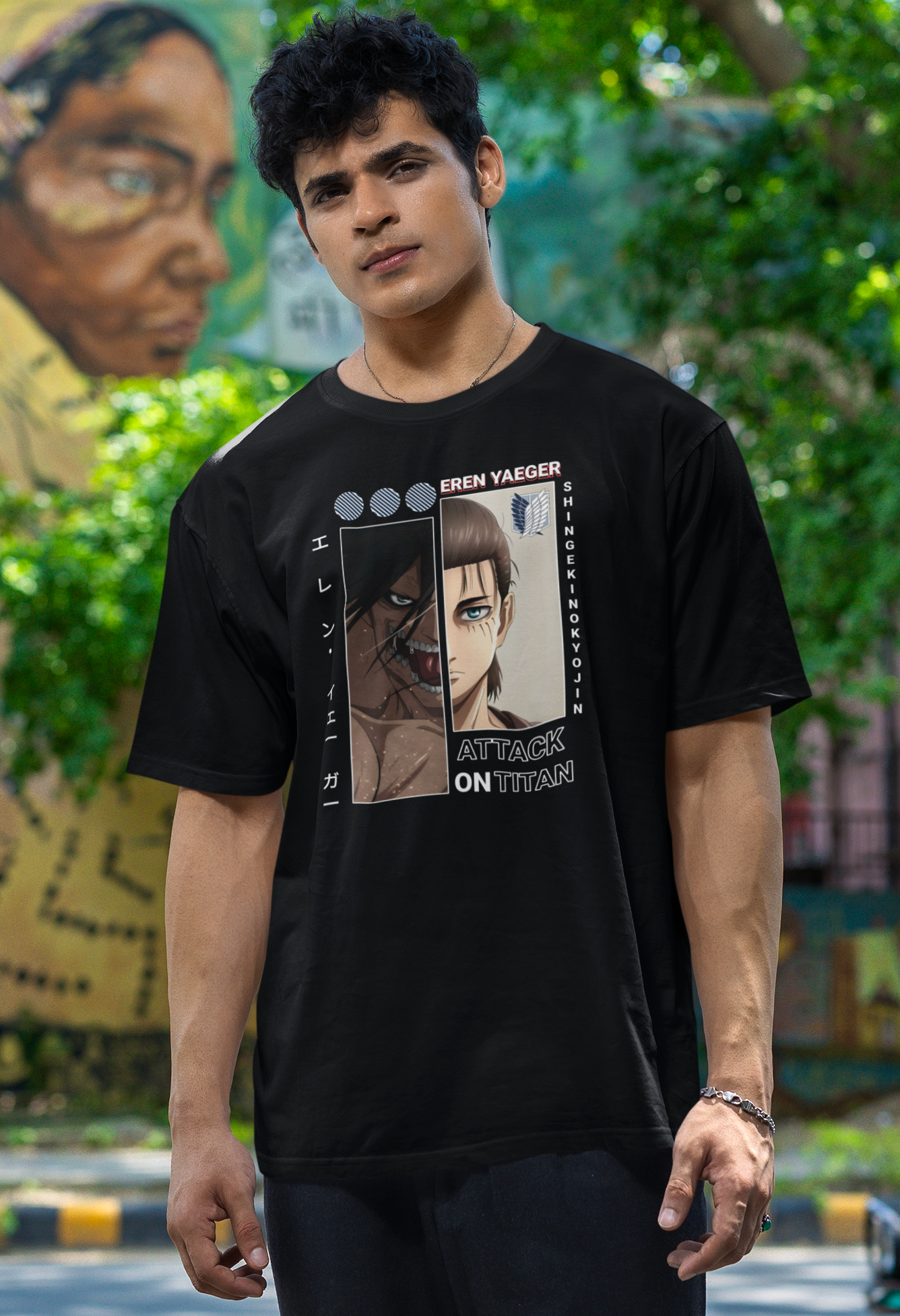 Attack on Titan Eren Oversized T-Shirt – Anime Tee for Men 31 (Black)
