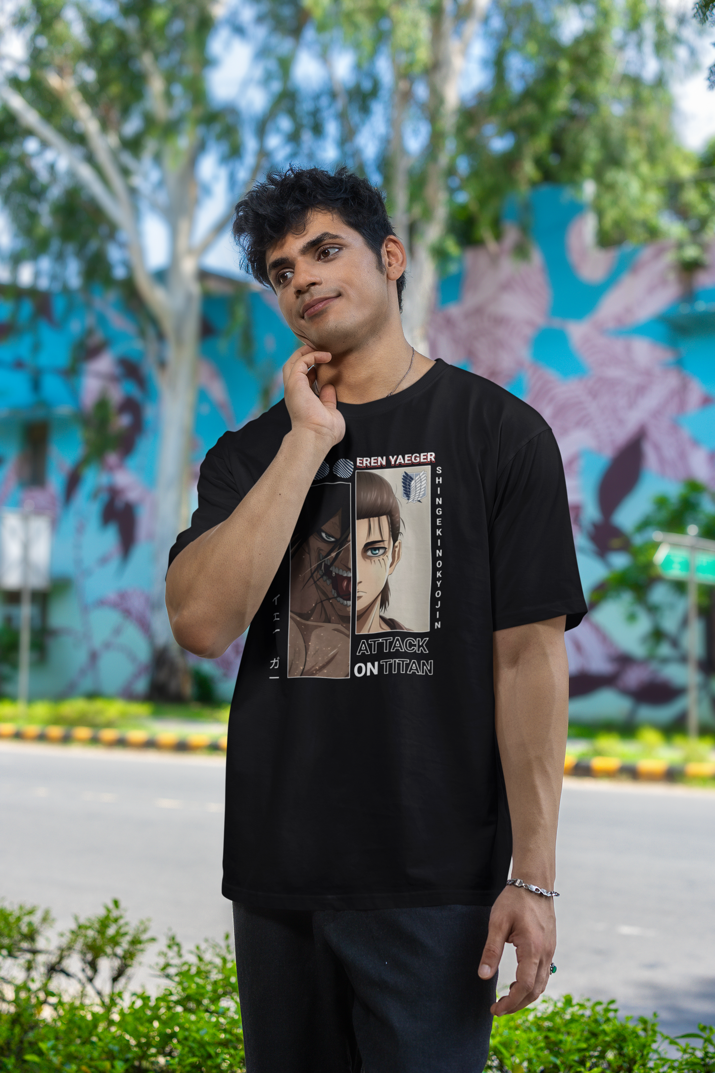 Attack on Titan Eren Oversized T-Shirt – Anime Tee for Men 31 (Black)