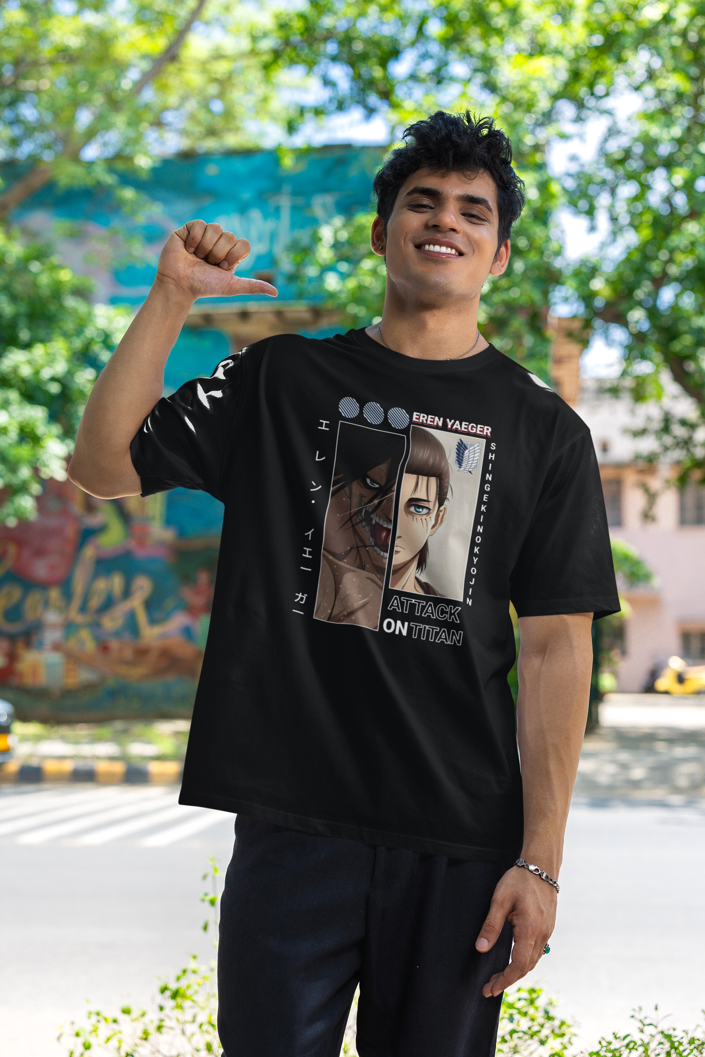 Attack on Titan Eren Oversized T-Shirt – Anime Tee for Men 31 (Black)