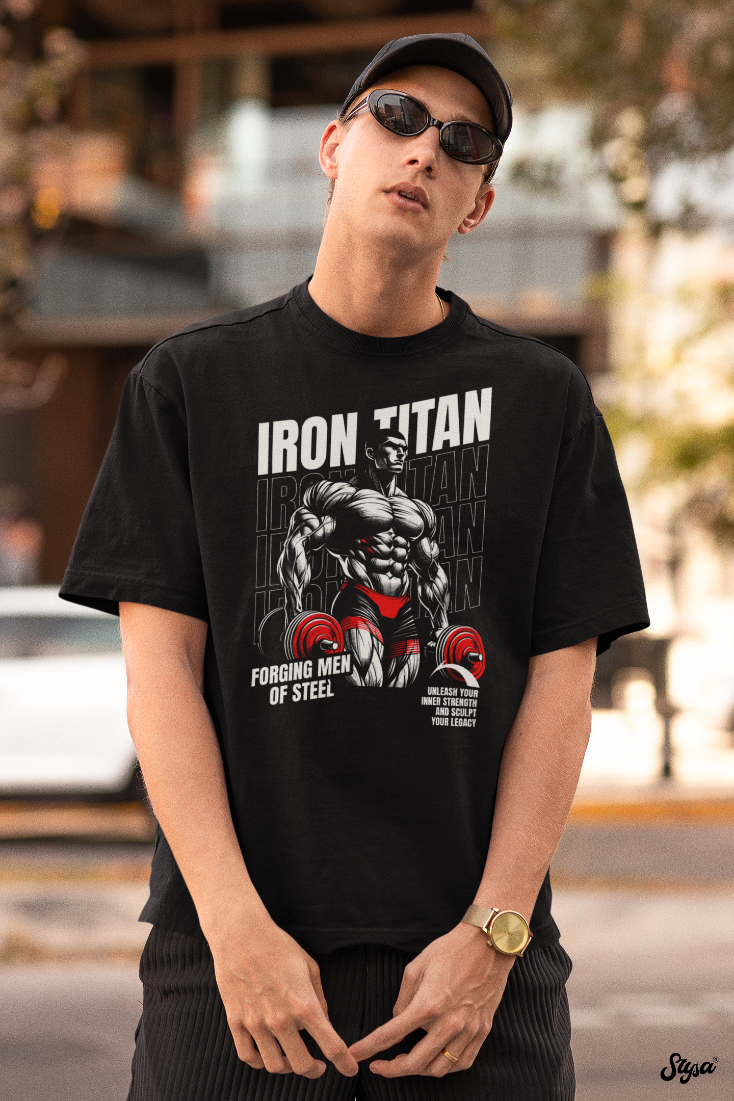 Iron Titan Printed Oversized T-Shirt – Tee for Men 34 (Black)