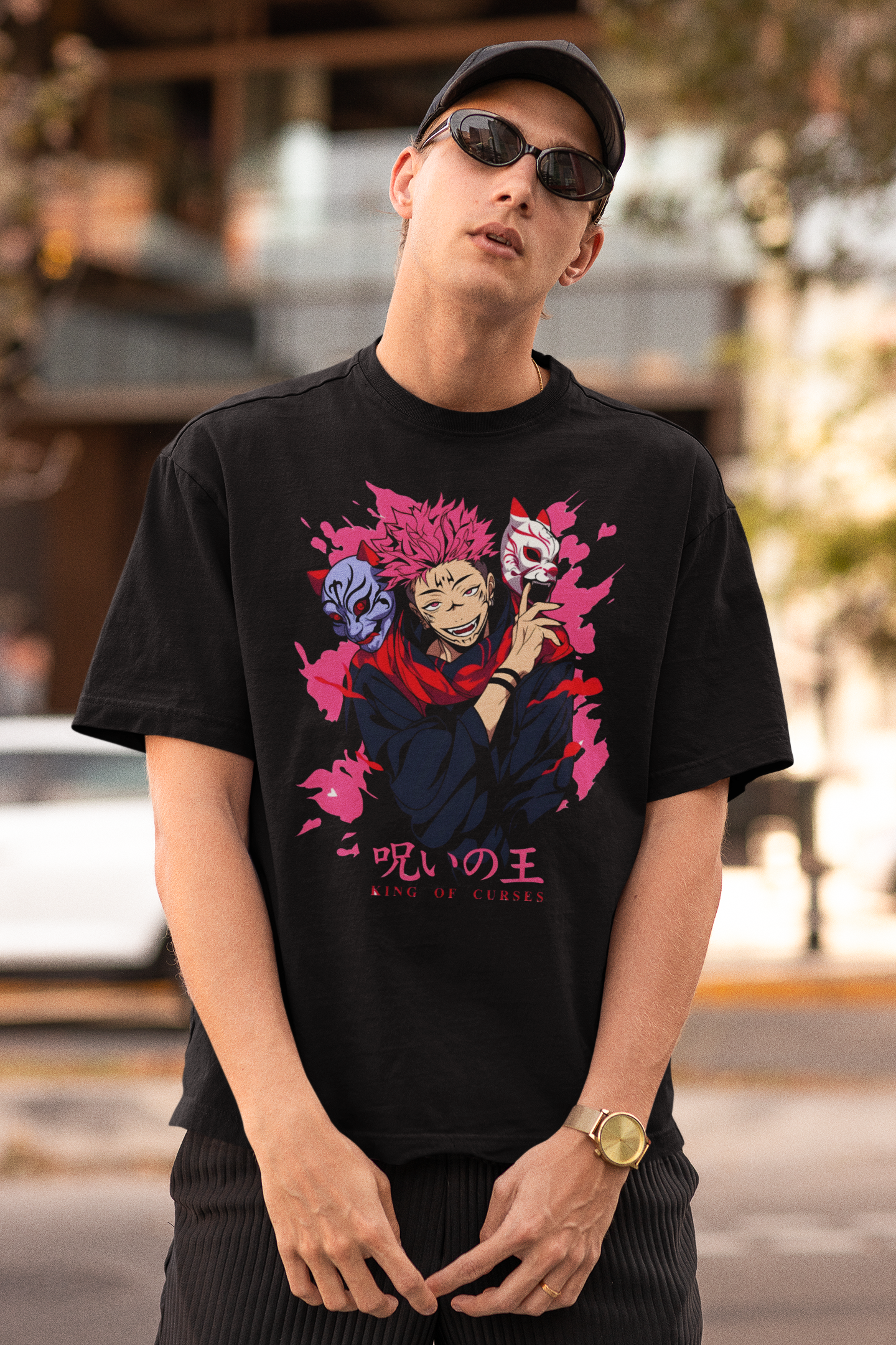Jujutsu Kaisen Printed Oversized T-Shirt – Anime Tee for Men 44 (Black)