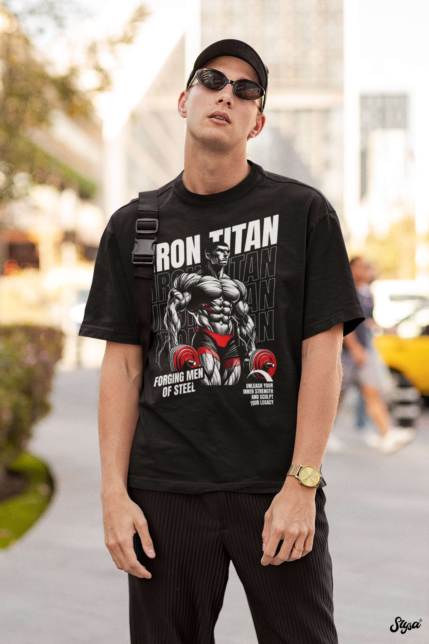 Iron Titan Printed Oversized T-Shirt – Tee for Men 34 (Black)