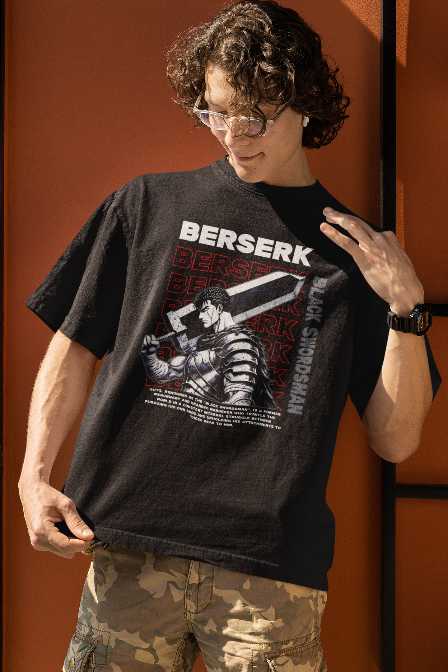 Berserk Anime Swordman Printed Oversized T-Shirt – Anime Tee for Men 38 (Black)