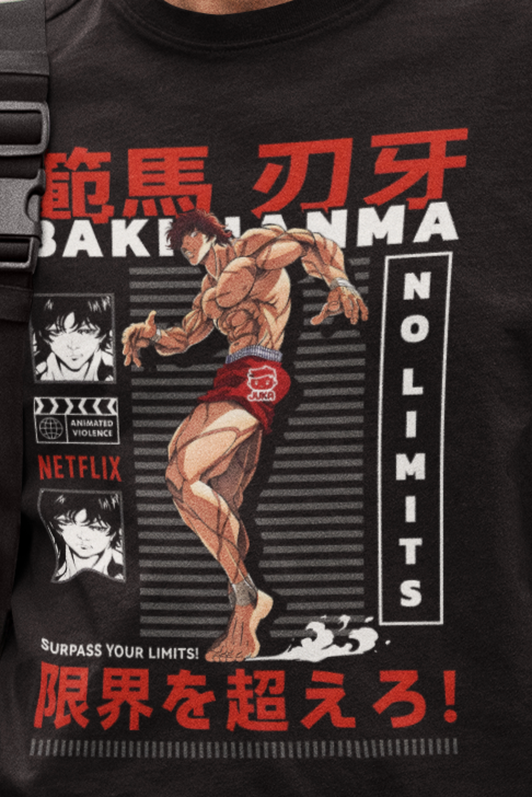 Baki Hanma Printed Oversized T-Shirt – Anime Tee for Men 33 (Black)
