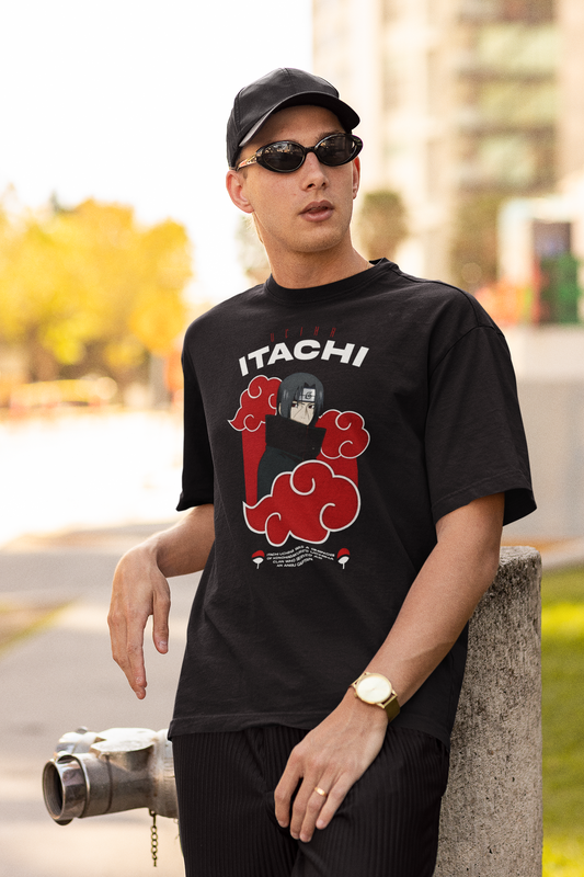Itachi Printed Oversized T-Shirt – Anime Tee for Men 51 (Black) (Copy)