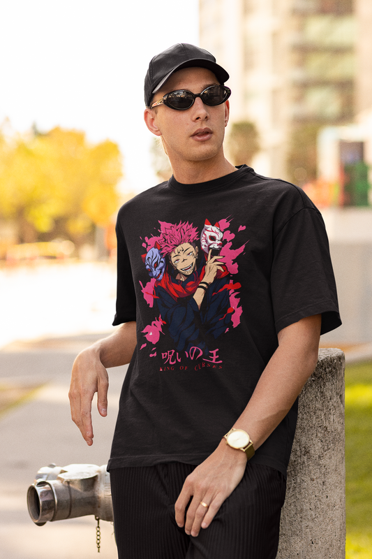 Jujutsu Kaisen Printed Oversized T-Shirt – Anime Tee for Men 44 (Black)