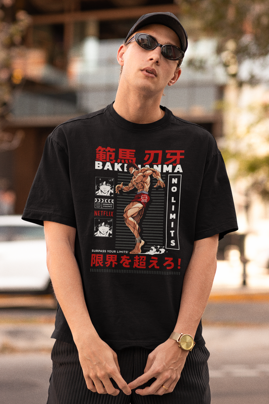 Baki Hanma Printed Oversized T-Shirt – Anime Tee for Men 33 (Black)