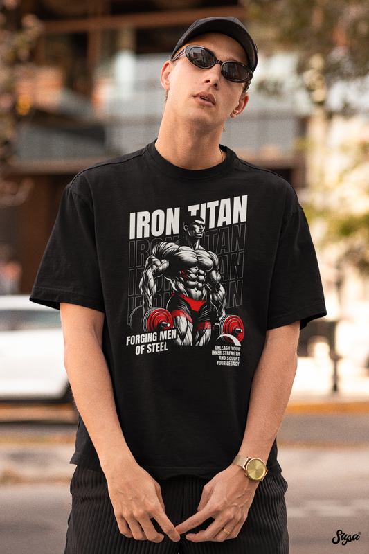 Iron Titan Printed Oversized T-Shirt – Tee for Men 34 (Black)