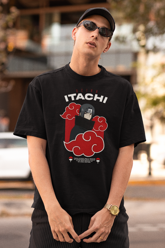 Itachi Printed Oversized T-Shirt – Anime Tee for Men 51 (Black) (Copy)