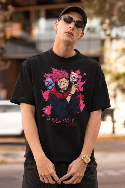 Jujutsu Kaisen Printed Oversized T-Shirt – Anime Tee for Men 44 (Black)