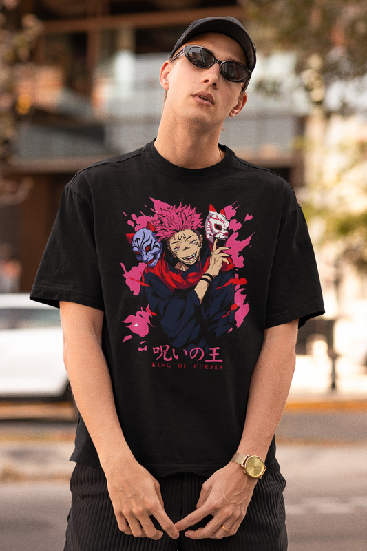 Jujutsu Kaisen Printed Oversized T-Shirt – Anime Tee for Men 44 (Black)