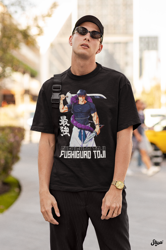 Jujutsu Kaisen Fushiguro Printed Oversized T-Shirt – Anime Tee for Men 43 (Black)