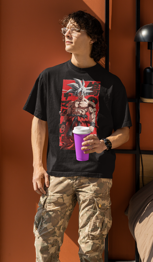 Dragon Ball Z  Goku Printed Oversized T-Shirt – Anime Tee for Men 41 (Black)