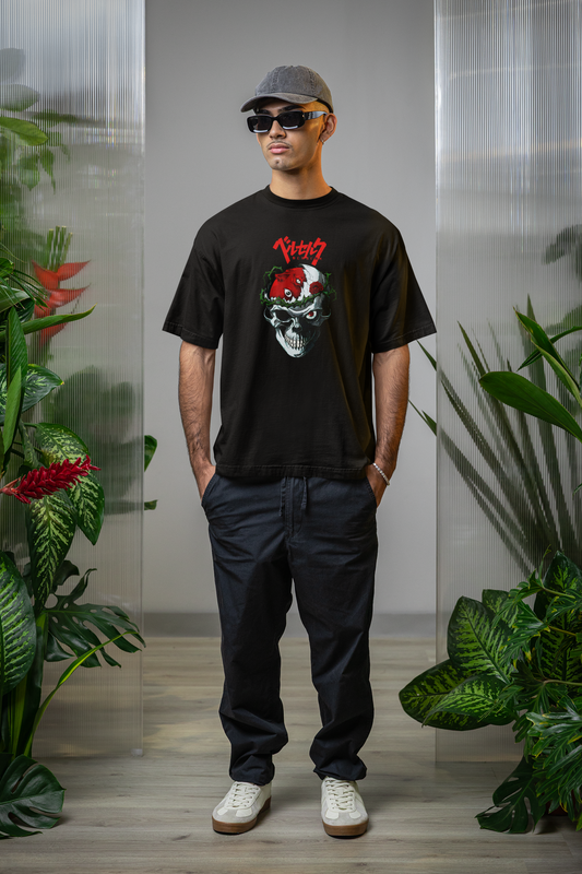 Berserk Anime Skull Printed Oversized T-Shirt – Anime Tee for Men 36 (Black)