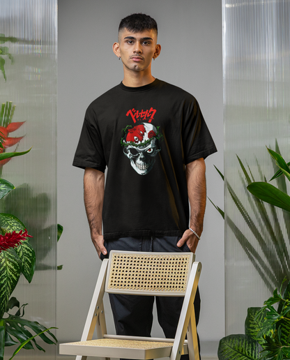 Berserk Anime Skull Printed Oversized T-Shirt – Anime Tee for Men 36 (Black)