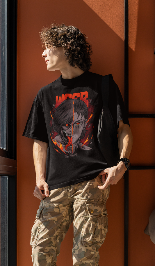 Attack on Titan Eren Oversized T-Shirt – Anime Tee for Men (Black)