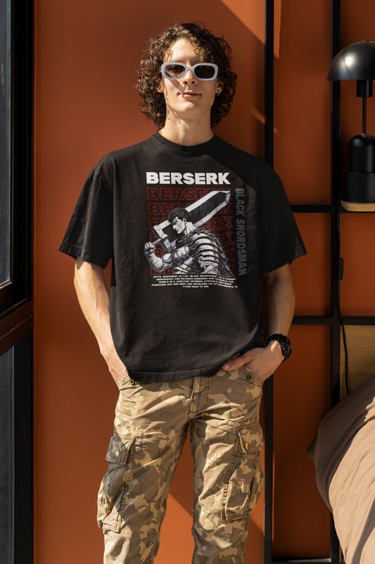 Berserk Anime Swordman Printed Oversized T-Shirt – Anime Tee for Men 38 (Black)