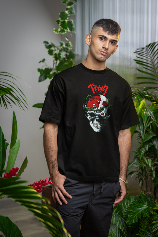 Berserk Anime Skull Printed Oversized T-Shirt – Anime Tee for Men 36 (Black)
