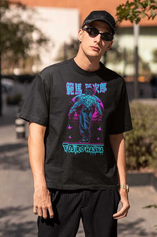 Yujiro Hanma Printed Oversized T-Shirt – Anime Tee for Men 35 (Black)