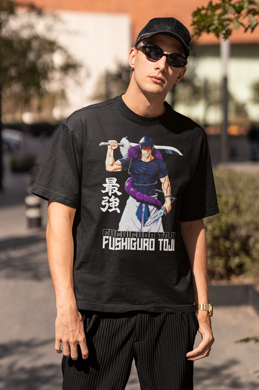 Jujutsu Kaisen Fushiguro Printed Oversized T-Shirt – Anime Tee for Men 43 (Black)