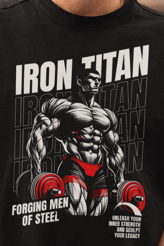 Iron Titan Printed Oversized T-Shirt – Tee for Men 34 (Black)